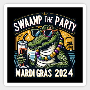 Swamp the Party: Alligator's Mardi Gras Bash 2024 Magnet